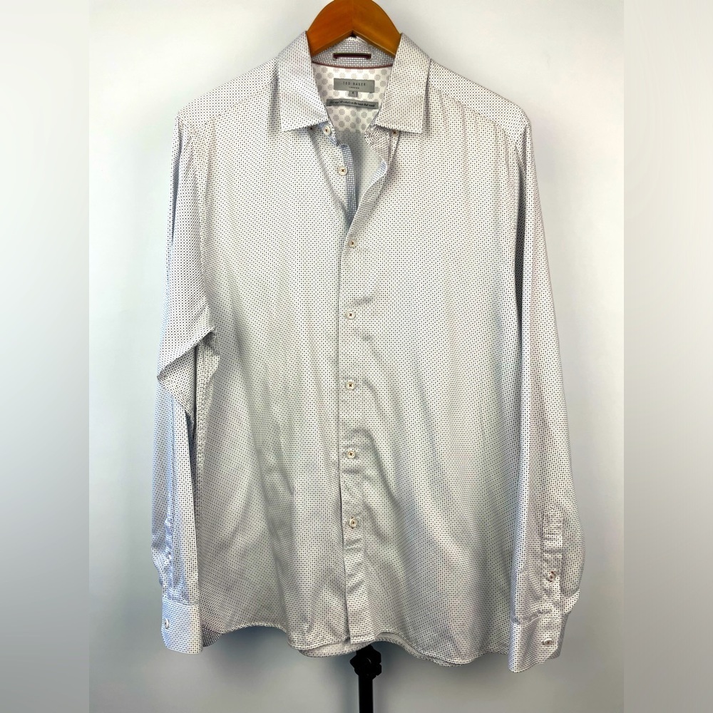 Ted Baker White‎ Black Geometric Print 100% Cotton Long Sleeve Button Up Shirt